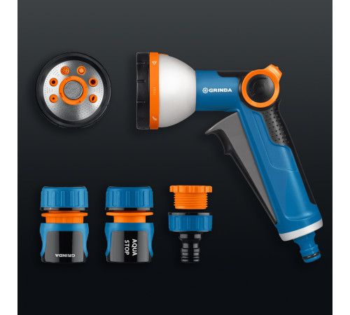 GRINDA Х-812, питолет поливочный X-8, коннектор 1/2, конектор 1/2 с автостопом, адаптер с внутр. резьбой 1/2 х 3/4, набор поливочный PROLine (429168) купить  в Сочи