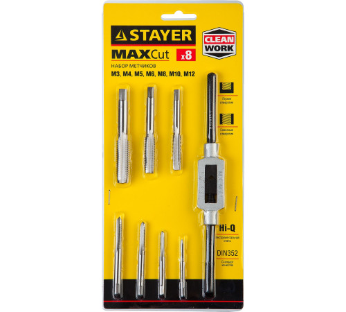 STAYER MaXCut, 8 предметов, инструментальная сталь, набор метчиков (28016-H8) купить  в Сочи
