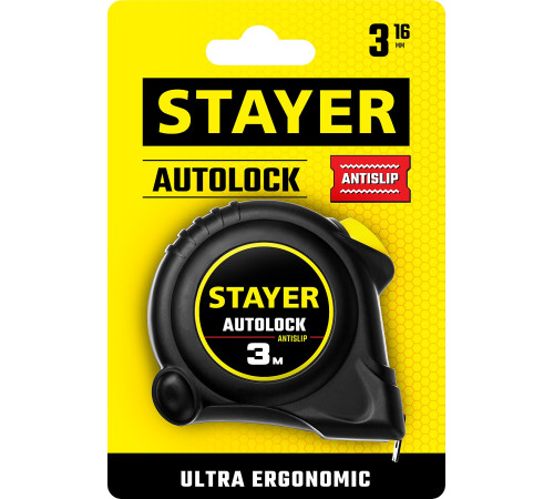 STAYER AutoLock, 3 м х 16 мм, рулетка с автостопом (2-34126-03-16) купить  в Сочи