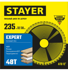 STAYER Expert, 235 x 32/30 мм, 48Т, точный рез, пильный диск по дереву (3682-235-32-48)
