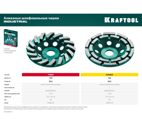 KRAFTOOL Turbo ᴓ125 мм алмазная чашка, INDUSTRIAL (33368-125) купить в Сочи KRAFTOOL Turbo ᴓ125 мм алмазная чашка, INDUSTRIAL (33368-125) купить в Сочи