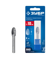 ЗУБР 10х16 мм, тип E (овал, радиус 4.0 мм), хв-к 6 мм, твердосплавная борфреза, ПРОФЕССИОНАЛ (28804-10-16)