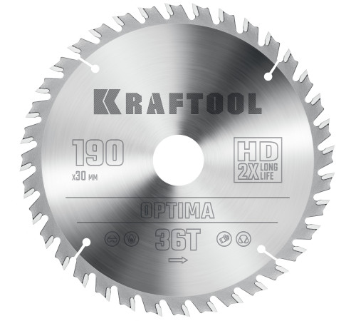 KRAFTOOL Optima, 190 х 30 мм, 36Т, пильный диск по дереву (36951-190-30) купить  в Сочи