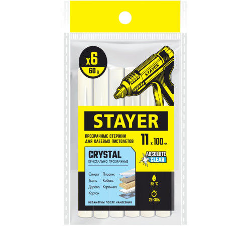 STAYER Cristal, 1 х 100 мм, 6 шт, прозрачные, универсальные клеевые стержни Professional (0682-H6) купить  в Сочи