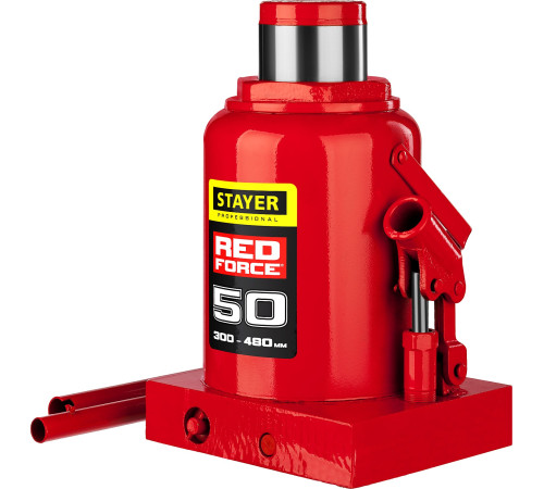 STAYER RED FORCE, 50 т, 300 - 480 мм, бутылочный гидравлический домкрат, Professional (43160-50) купить в Сочи STAYER RED FORCE, 50 т, 300 - 480 мм, бутылочный гидравлический домкрат, Professional (43160-50) купить в Сочи