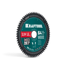 KRAFTOOL Slim wood cut 190 х 30 x 1.6 мм, 64Т, диск пильный по дереву, (36955-190-30-64)