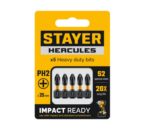 STAYER HERCULES, PH2, 25 мм, 5 шт, торсионные биты (26231-2-25-5) для монтажа и демонтажа резьбовых соединений с ручным и механизированным инструментом STAYER HERCULES, PH2, 25 мм, 5 шт, торсионные биты (26231-2-25-5) для монтажа и демонтажа резьбовых соединений с ручным и механизированным инструментом