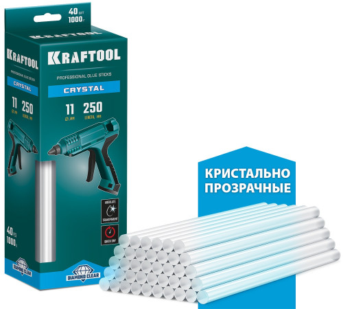 KRAFTOOL Cristal, 11 х 250 мм, 40 шт, кристально прозрачные, клеевые стержни (06846-40) купить  в Сочи