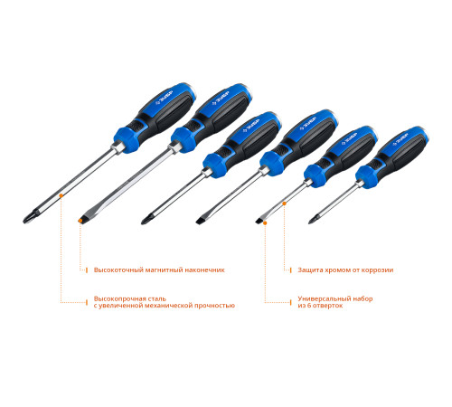 ЗУБР Ударник, 6 предм., набор ударных отверток, Профессионал (25026) купить  в Сочи