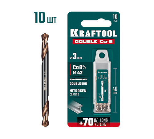 KRAFTOOL DOUBLE Сo-8 3.0х46мм, Сверло двухстороннее по металлу, сталь M42(+8%Co), класс А (29654-3.0-10) купить в Сочи KRAFTOOL DOUBLE Сo-8 3.0х46мм, Сверло двухстороннее по металлу, сталь M42(+8%Co), класс А (29654-3.0-10) купить в Сочи