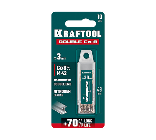 KRAFTOOL DOUBLE Сo-8 3.0х46мм, Сверло двухстороннее по металлу, сталь M42(+8%Co), класс А (29654-3.0-10) купить в Сочи KRAFTOOL DOUBLE Сo-8 3.0х46мм, Сверло двухстороннее по металлу, сталь M42(+8%Co), класс А (29654-3.0-10) купить в Сочи
