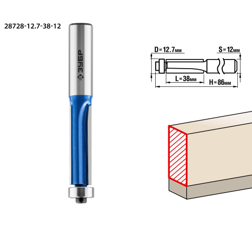 ЗУБР 12.7 x 38 мм, хвостовик 12 мм, фреза кромочная с нижним подшипником (3 лезвия), Профессионал (28728-12.7-38-12) купить  в Сочи