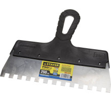 STAYER PROFlat, 250 мм, зуб 10 х 10 мм, пластиковая ручка, зубчатый, нержавеющий фасадный шпатель, Professional (1009-25-10)