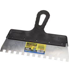 STAYER PROFlat, 250 мм, зуб 10 х 10 мм, пластиковая ручка, зубчатый, нержавеющий фасадный шпатель, Professional (1009-25-10)