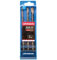 URAGAN 3 шт: 5 х 160, 6 х 160, 8 х 160 мм, набор SDS-plus буров (901-25554-H3)