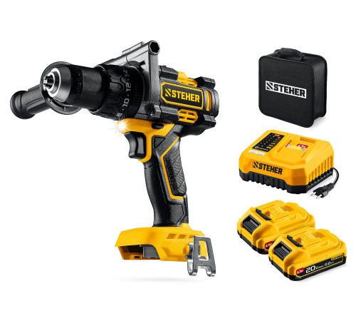 STEHER 20 В, 165 Н·м, 2 АКБ LMS (2 А·ч), бесщеточная ударная дрель-шуруповерт, сумка (CBS-165-22) купить в Сочи STEHER 20 В, 165 Н·м, 2 АКБ LMS (2 А·ч), бесщеточная ударная дрель-шуруповерт, сумка (CBS-165-22) купить в Сочи