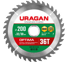 URAGAN Optima, 200 х 32/30 мм, 36Т, пильный диск по дереву (36801-200-32-36)