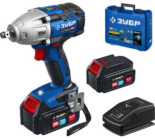 ЗУБР Т7, 20 В, 500 Н·м, 2 АКБ (4 А·ч), бесщеточный гайковерт, кейс, Профессионал (GB-500-42) купить  в Сочи