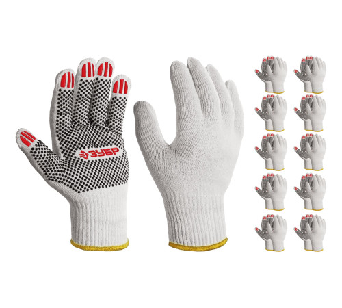 ЗУБР ОПТИМА, L (9), х/б перчатки с ПВХ покрытием (точка), 10 класс, 10 пар (11440-L10) купить  в Сочи