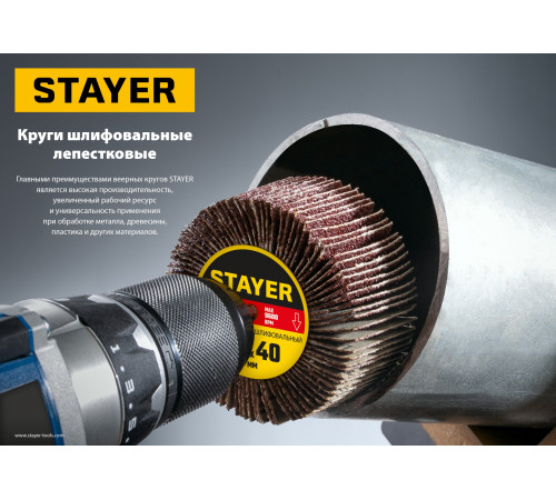 STAYER d 50 x 20 мм, P180, на шпильке d 6 мм, круг шлифовальный лепестковый (36607-180) купить в Сочи STAYER d 50 x 20 мм, P180, на шпильке d 6 мм, круг шлифовальный лепестковый (36607-180) купить в Сочи