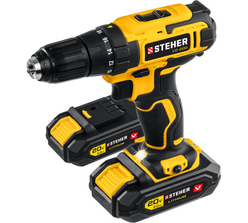 STEHER V1, 20 В, 40 Н·м, 2 АКБ (2 А·ч), дрель-шуруповерт, кейс (CD-200-2) купить  в Сочи