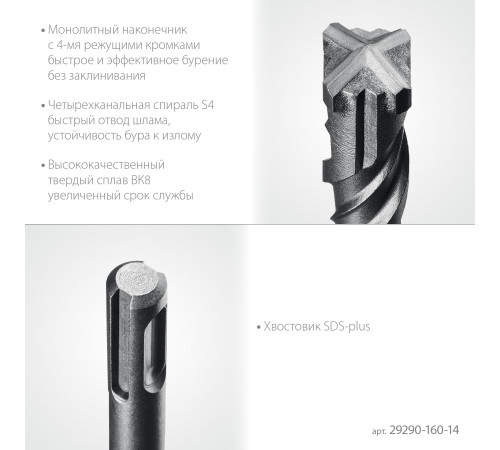 STAYER HERCULES-4Х 14x160 мм, SDS-plus бур (29290-160-14) купить  в Сочи