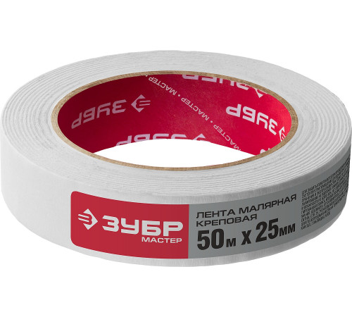ЗУБР 25 мм х 50 м, креповая, малярная лента, МАСТЕР (12115-25) купить  в Сочи