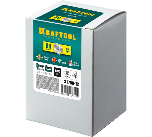 KRAFTOOL тип 21GA (80/Pr A/Senco AT) 12 мм, 5000 шт, скобы для степлера (31780-12) купить в Сочи KRAFTOOL тип 21GA (80/Pr A/Senco AT) 12 мм, 5000 шт, скобы для степлера (31780-12) купить в Сочи