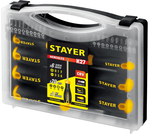 STAYER Hercules-K27, 27 предм., набор отверток с насадками (25827) купить в Сочи STAYER Hercules-K27, 27 предм., набор отверток с насадками (25827) купить в Сочи