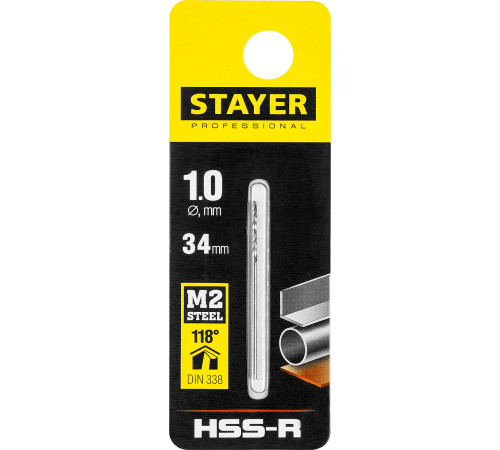 STAYER HSS-R, 1.0 х 34 мм, быстрорежущая сталь P6M5, сверло по металлу, Professional (29602-1) купить в Сочи STAYER HSS-R, 1.0 х 34 мм, быстрорежущая сталь P6M5, сверло по металлу, Professional (29602-1) купить в Сочи