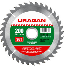 URAGAN Optimal cut, 200 х 30/20 мм, 36Т, пильный диск по дереву (36801-200-30-36)