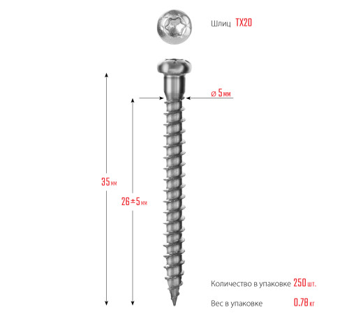 ЗУБР СПК, 35 х 5 мм, TX20, цинк, 250 шт, саморез для перфорированного крепежа, Профессионал (30061-50-35) купить  в Сочи