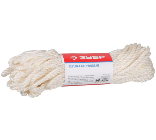 ЗУБР 6 мм, 20 м, 375 кгс, 12.5 ктекс, капроновая веревка (50206) купить  в Сочи