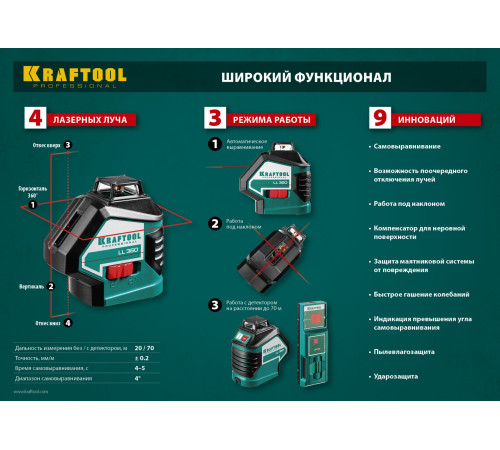 KRAFTOOL LL360 #2, лазерный нивелир (34645-2) купить в Сочи KRAFTOOL LL360 #2, лазерный нивелир (34645-2) купить в Сочи