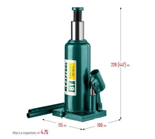 KRAFTOOL KRAFT-LIFT, 8 т, 230 - 457 мм, бутылочный гидравлический домкрат (43462-8) купить  в Сочи