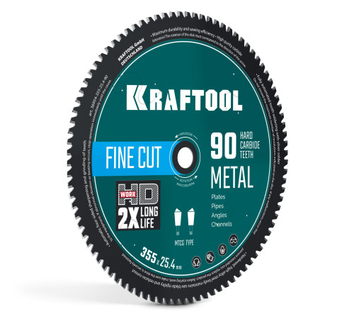KRAFTOOL Metal Cut 355 х 25.4 мм, 90Т, диск пильный по металлу и стали (36954-355-25.4-90) купить  в Сочи