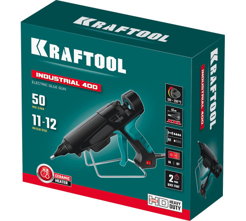 KRAFTOOL Industrial 400, d 11 - 12 мм, 50 г/мин, 130 - 230°C, электрический термоклеевой пистолет (06843-300-12) купить  в Сочи