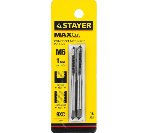 STAYER M6 х 1, 2 шт, комплект метчиков (28025-06-1.0-H2) купить  в Сочи