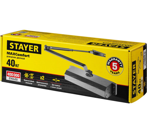 STAYER MAXComfort, до 40 кг, белый серебро, дверной доводчик (37916-50) купить в Сочи STAYER MAXComfort, до 40 кг, белый серебро, дверной доводчик (37916-50) купить в Сочи