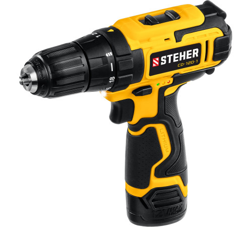 STEHER 12 В, 30 Н·м, 1 АКБ (2 А·ч), дрель-шуруповерт, кейс (CD-120-1) купить в Сочи STEHER 12 В, 30 Н·м, 1 АКБ (2 А·ч), дрель-шуруповерт, кейс (CD-120-1) купить в Сочи