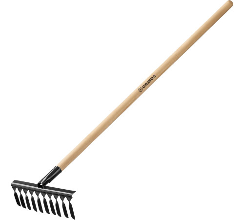GRINDA GS-10 WOOD, 320 х 95 х 1300 мм, 10 витых зубцов, углеродистая сталь, антикор. покрытие, черенок дерев. высш. сорт, садовые грабли (39581-10) купить  в Сочи