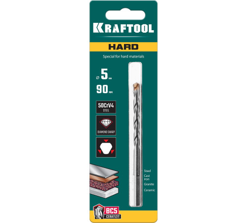KRAFTOOL Hard, 5 х 90 мм, тв.сплав ВС5, сверло специальное по твёрдым материалам (29177-090-5) купить  в Сочи