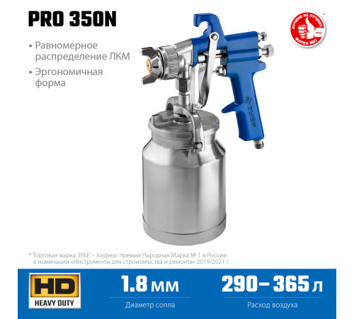 ЗУБР PRO 350N, 1.8 мм, пневматический краскопульт с нижним бачком, Профессионал (06451-1.8) купить  в Сочи