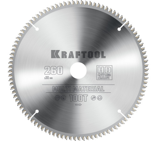 KRAFTOOL Multi Material, 260 х 30 мм, 100Т, пильный диск по алюминию (36953-260-30) купить  в Сочи