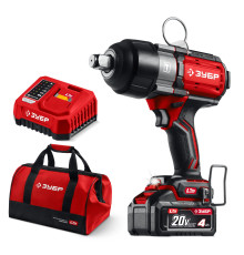 ЗУБР 20 В, 1000 Н·м, 1 АКБ LMS (4 А·ч), бесщеточный ударный гайковерт, сумка (ГБУ-1000-41)