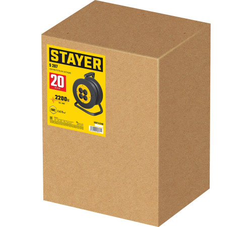 STAYER S-207, ПВС, 2 х 0.75 мм2, 20 м, 2200 Вт, удлинитель на катушке (55073-20) купить  в Сочи