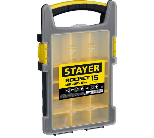 STAYER ROCKET-15, 280 x 320 x 50 мм, (11″), пластиковый органайзер с 15 съемными лотками (2-38031) купить  в Сочи