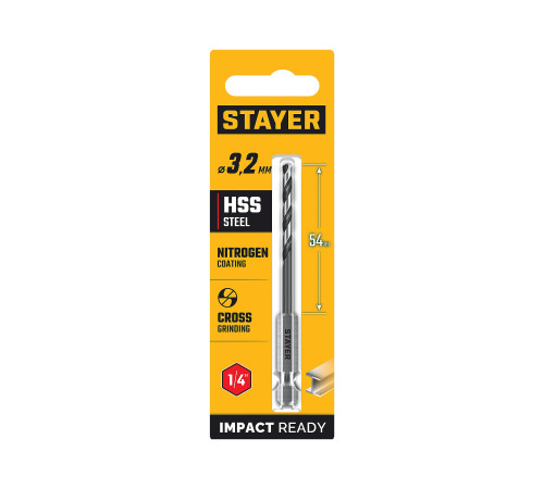 STAYER НЕХ-1/4″, d 3.2 х 89 мм, сверло по металлу для винтовёртов и шуруповертов IMPACT READY (29603-3.2) купить в Сочи STAYER НЕХ-1/4″, d 3.2 х 89 мм, сверло по металлу для винтовёртов и шуруповертов IMPACT READY (29603-3.2) купить в Сочи