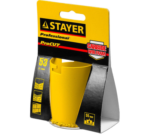 STAYER 53 мм, L 55 мм, карбид вольфрама, кольцевая коронка, Professional (33345-53) купить  в Сочи