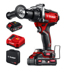 ЗУБР 20 В, 165 Н·м, 2 АКБ LMS (2 А·ч), бесщеточная дрель-шуруповерт, сумка (ДБ-165-22)